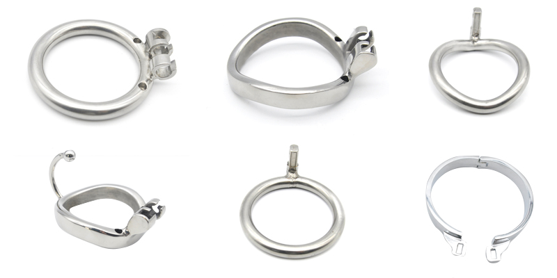 A variety of chastity cage metal card ring collection