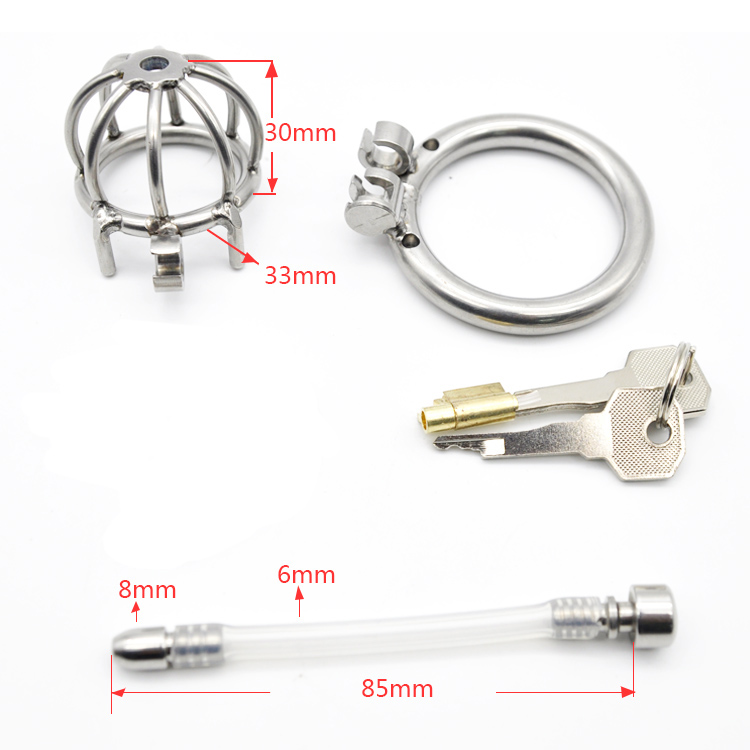 Male metal chastity cage with urinary catheter