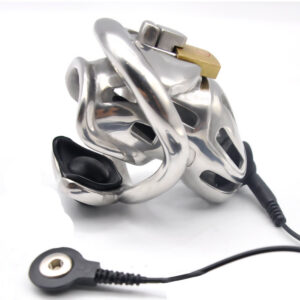 Male metal chastity cage wish electric shock