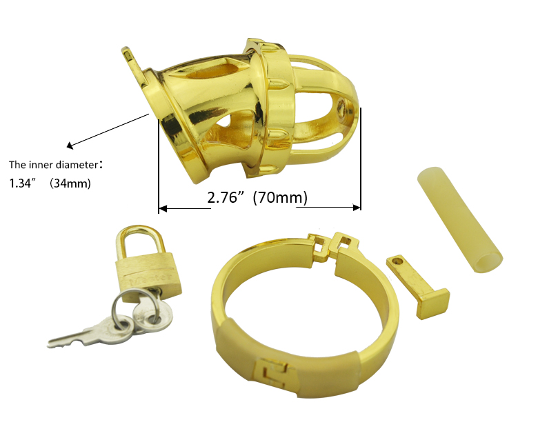 Golden metal chastity cage