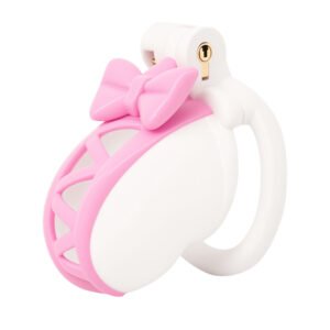 SISSY CHASTITY CAGE WHITE AND PINK TWO-TONE BOW