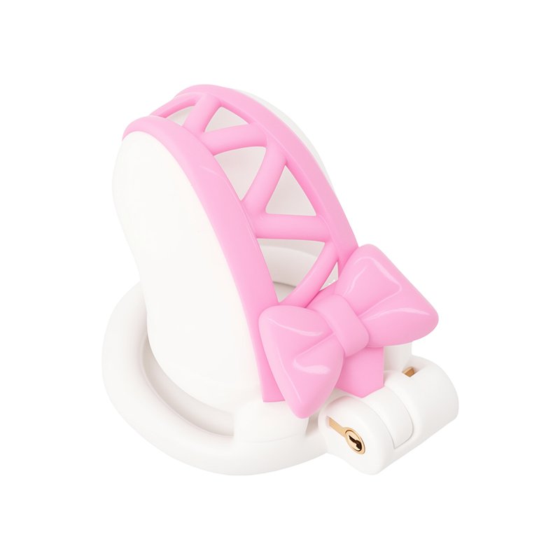 SISSY CHASTITY CAGE WHITE AND PINK TWO-TONE BOW