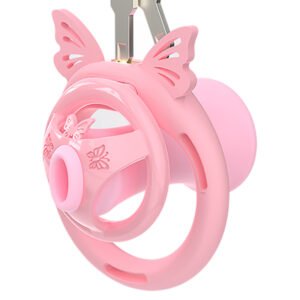 INVERTED CHASTITY CAGE PINK SMALL BUTTERFLY DESIGN
