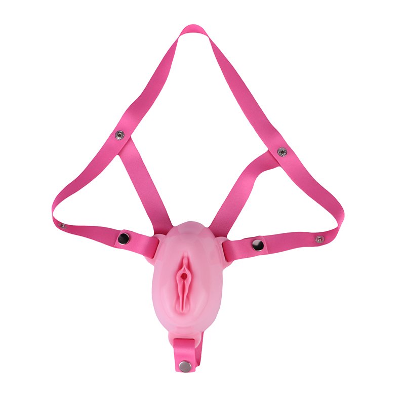 PINK CHASTITY CAGE MALE SISSY FAUX LABIA SERIES K2