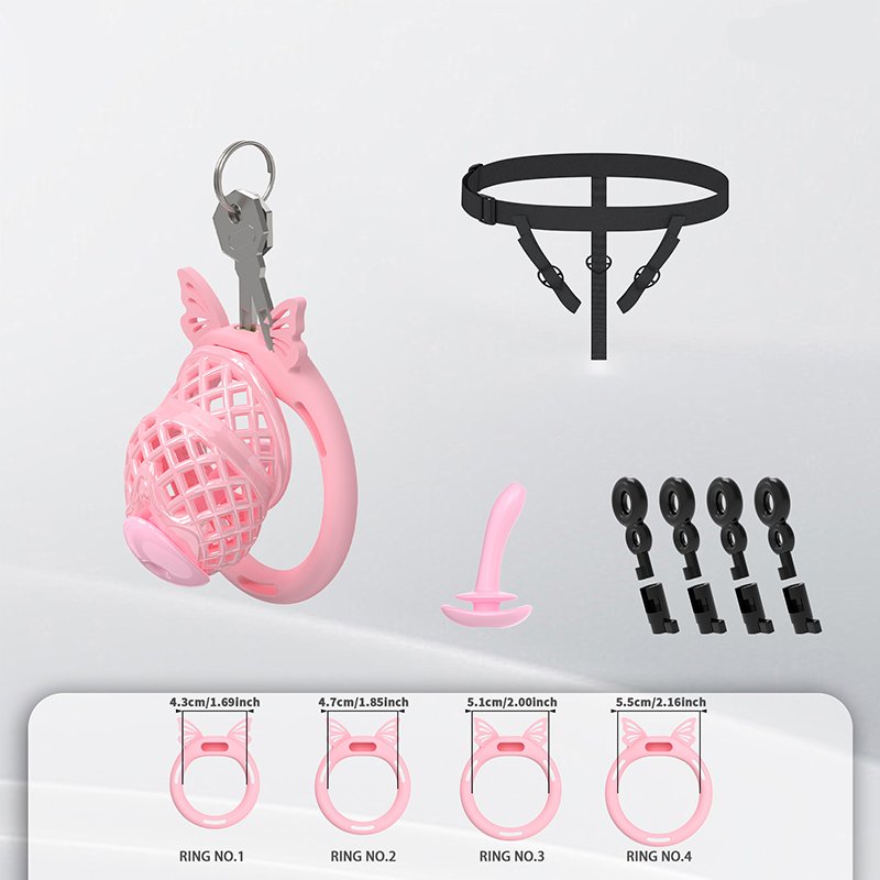 PINK CHASTITY CAGE SISSY SEXY MESH WITH CATHETER