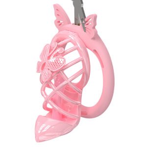 PINK COCK CAGE BUTTERFLY HIGH HEELS WITH CATHETER