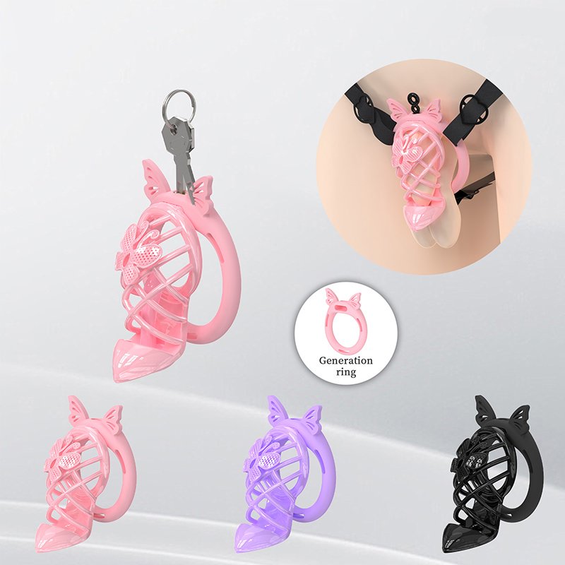 PINK COCK CAGE BUTTERFLY HIGH HEELS WITH CATHETER