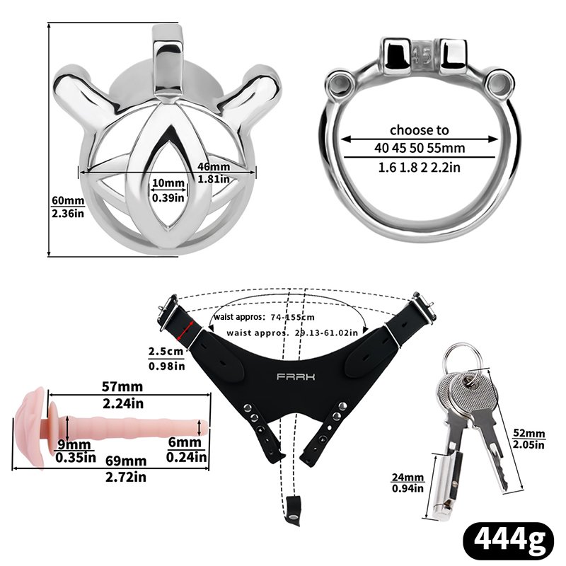 METAL CHASTITY CAGE MALE SMALL WITH THREE-WAY ADJUSTABLE BELT