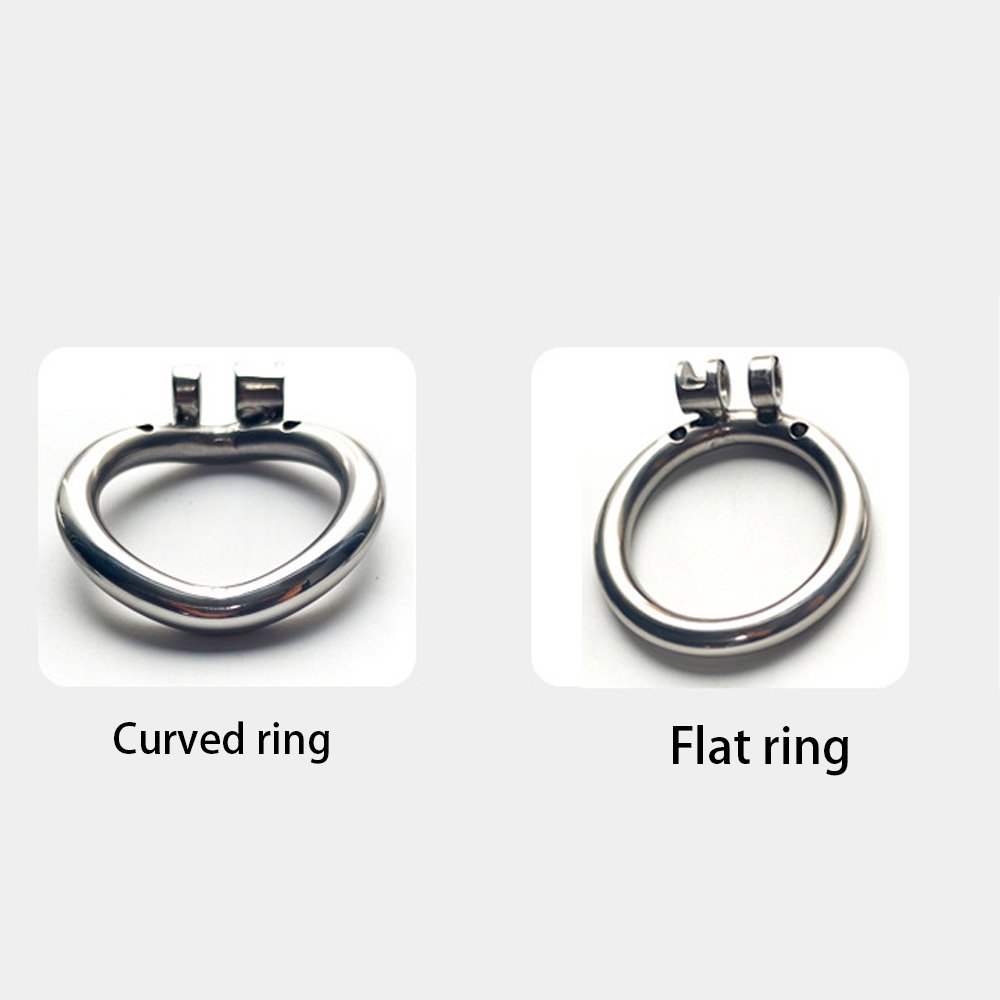 Flat Metal Chastity Cage with Curved Ring and Urethral Device