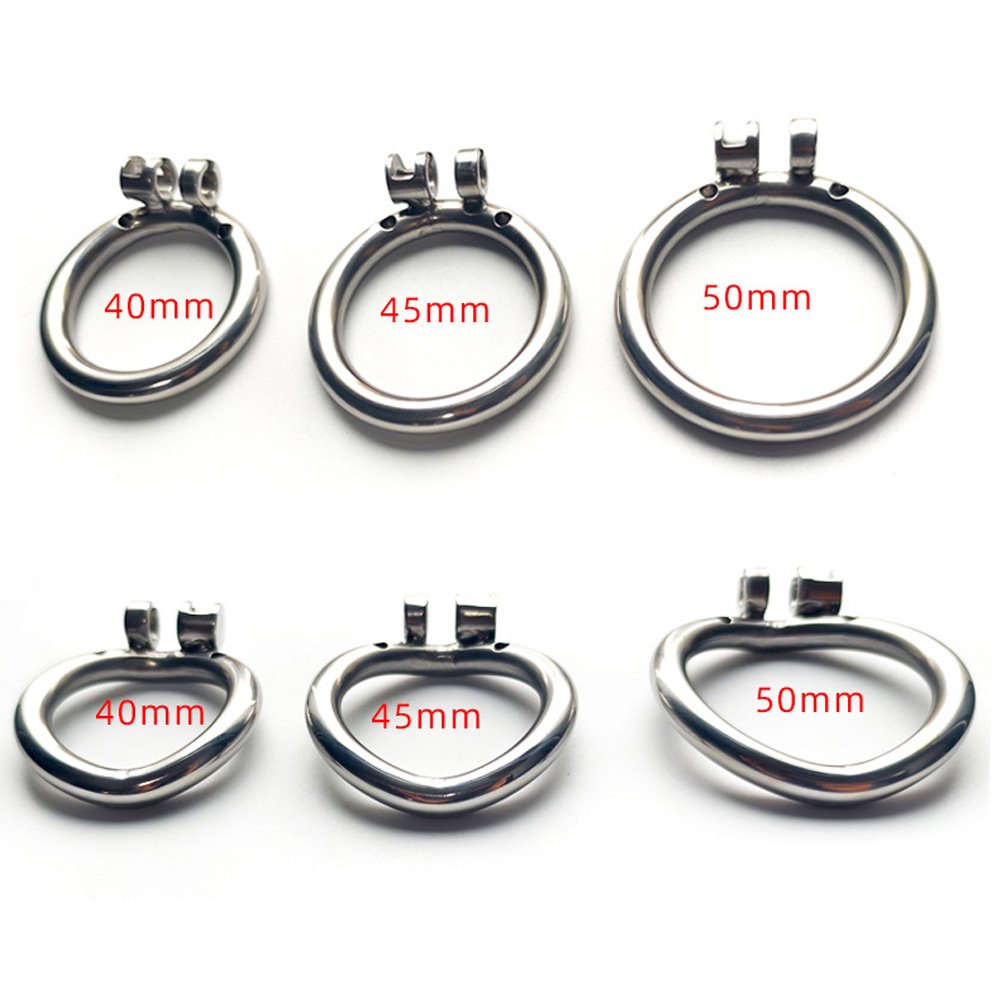 Flat Metal Chastity Cage with Curved Ring and Urethral Device