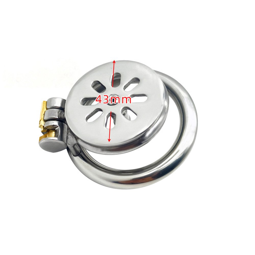 Flat Metal Chastity Cage with Curved Ring and Urethral Device