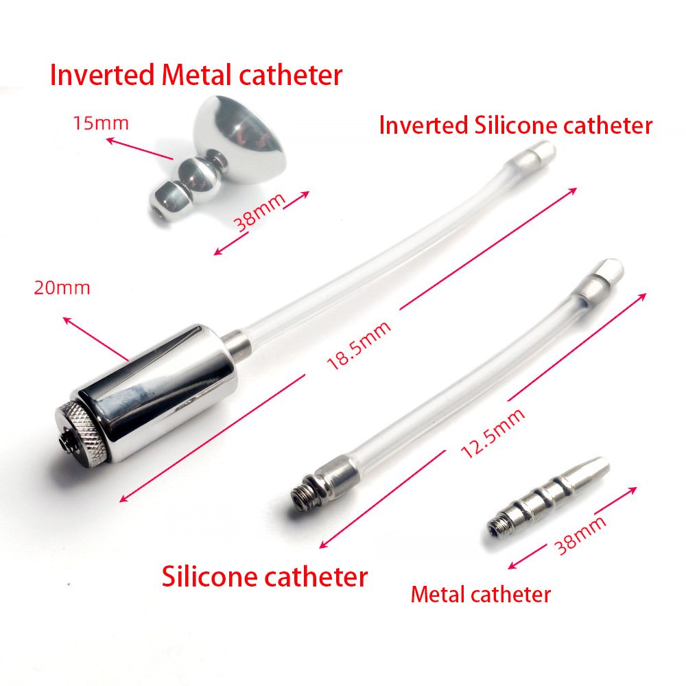 Flat Metal Chastity Cage with Curved Ring and Urethral Device