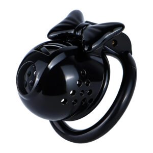 Black Resin Sissy Chastity Cage - Feminine Bowtie Design Breathable Venting