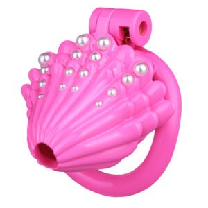 Pink Shell Chastity Cage - Resin with Pearl Accents Sissy