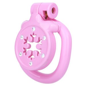 Flat Chastity Cage Rhinestone Snowflake Pink Sissy
