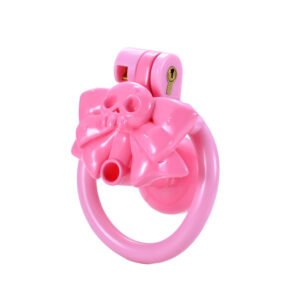 Inverted Chastity Cage Pink Skull Bow Sissy Lock