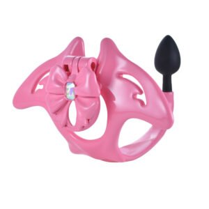 Sissy Chastity Cage Pink Bow BDSM Anal Plug Device